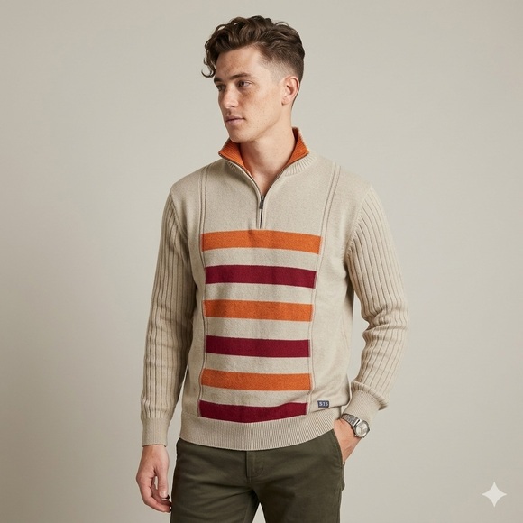 513 Clothing Concepts (Jolly Doaba Hosiery) Other - 513 Clothing Concepts Retro Striped 1/4 Zip Sweater - Wool Blend - Size Large